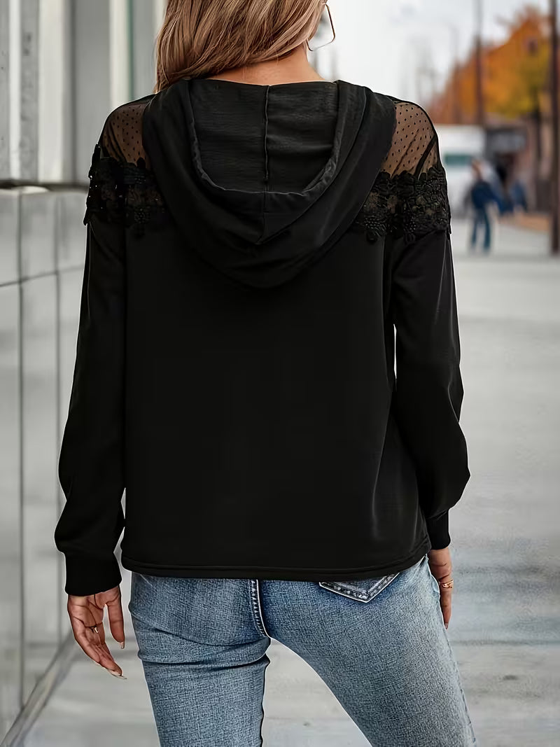 Miraella | Lace Mesh Hooded Top with Long Sleeves