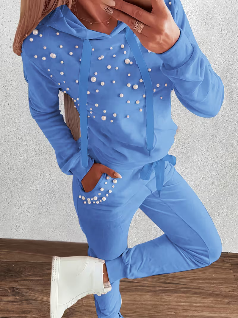 Kiarora | Hooded Pearl-Embellished Two-Piece Set