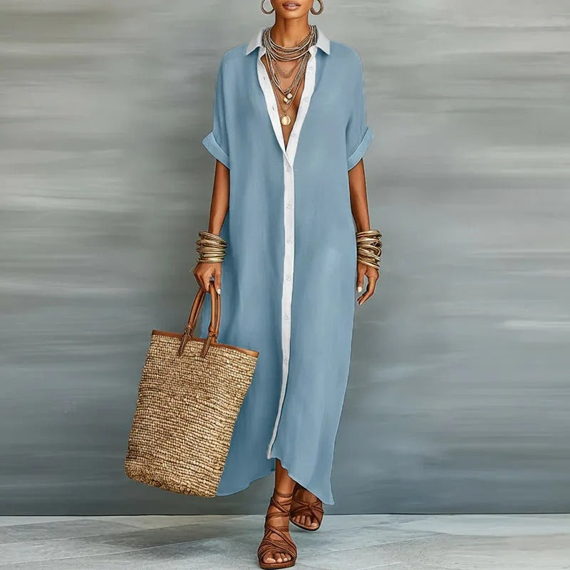Nerena | Oversized Collared Button Front Midi Dress