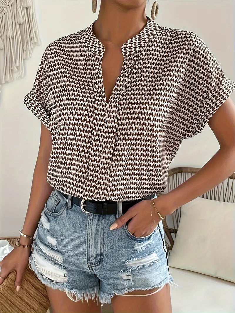 Leonore | Blouse Short Sleeve Split Neck Print