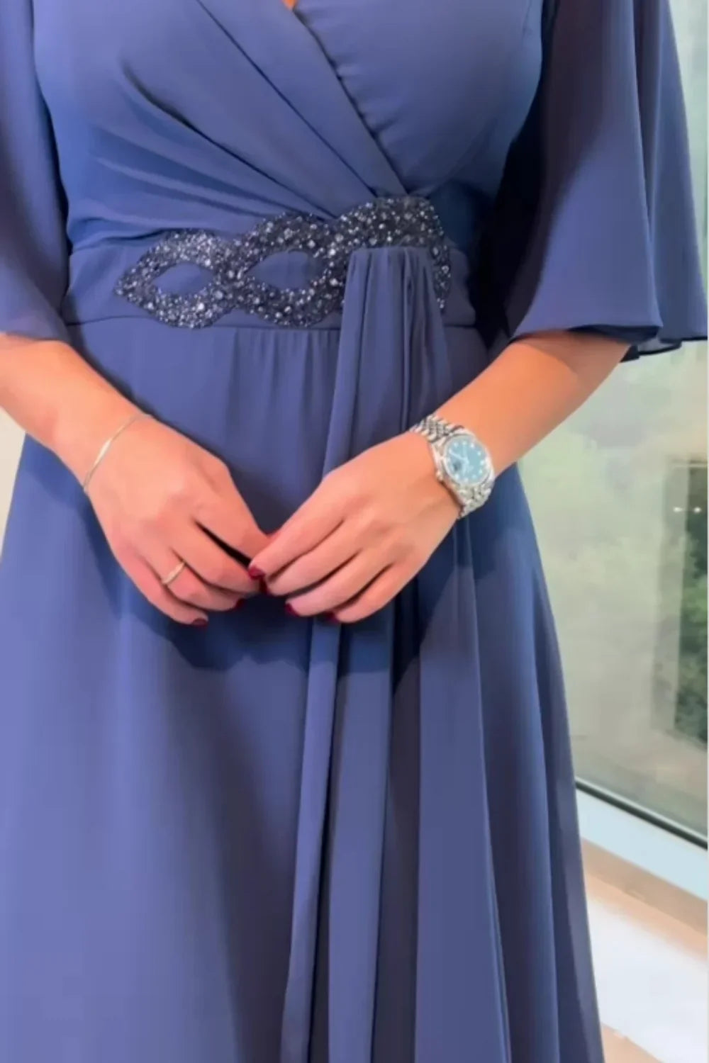Bhagya - V Neck Flutter Sleeve Chiffon Dress
