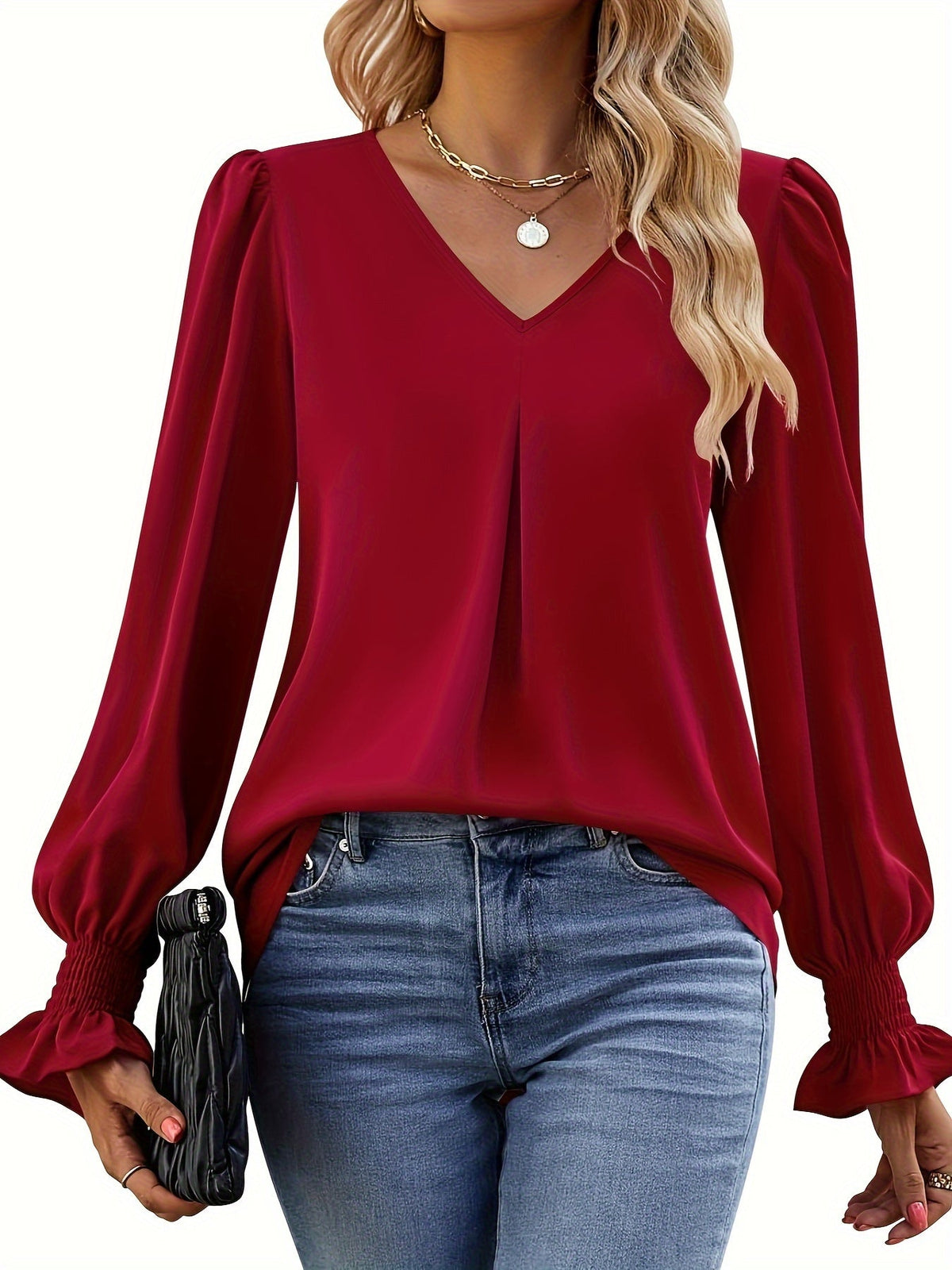 Quenisetta | Long Sleeve Loose Fit Blouse with Ruffles