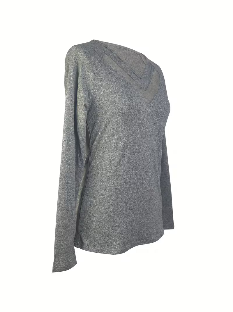 Mesha | Long Sleeve Mesh V Neck Top