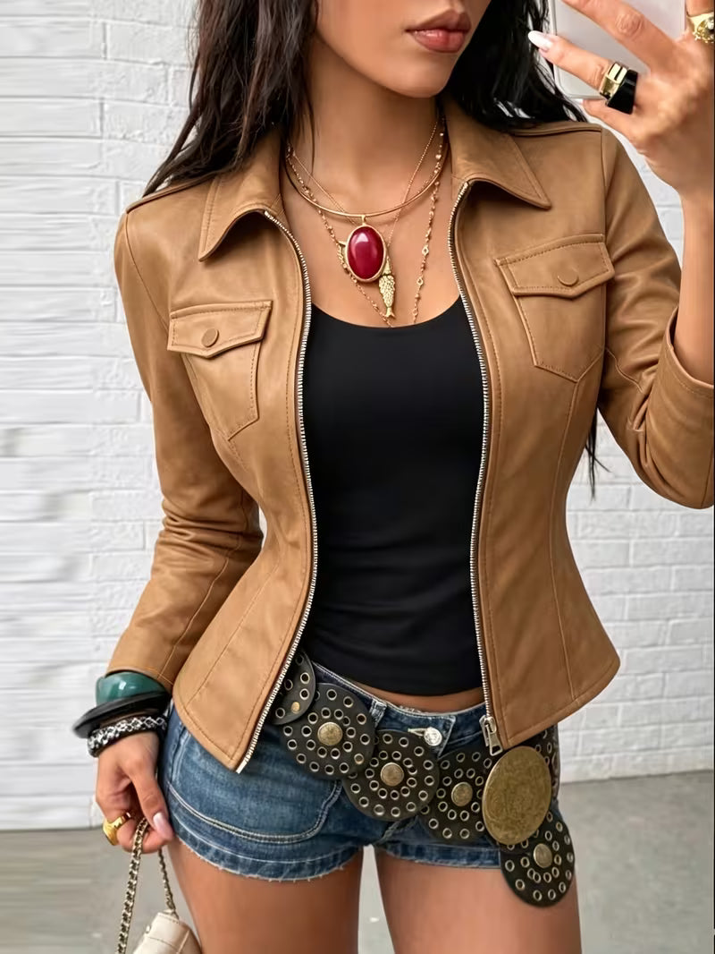 Celita | Leather Jacket with Front Pockets