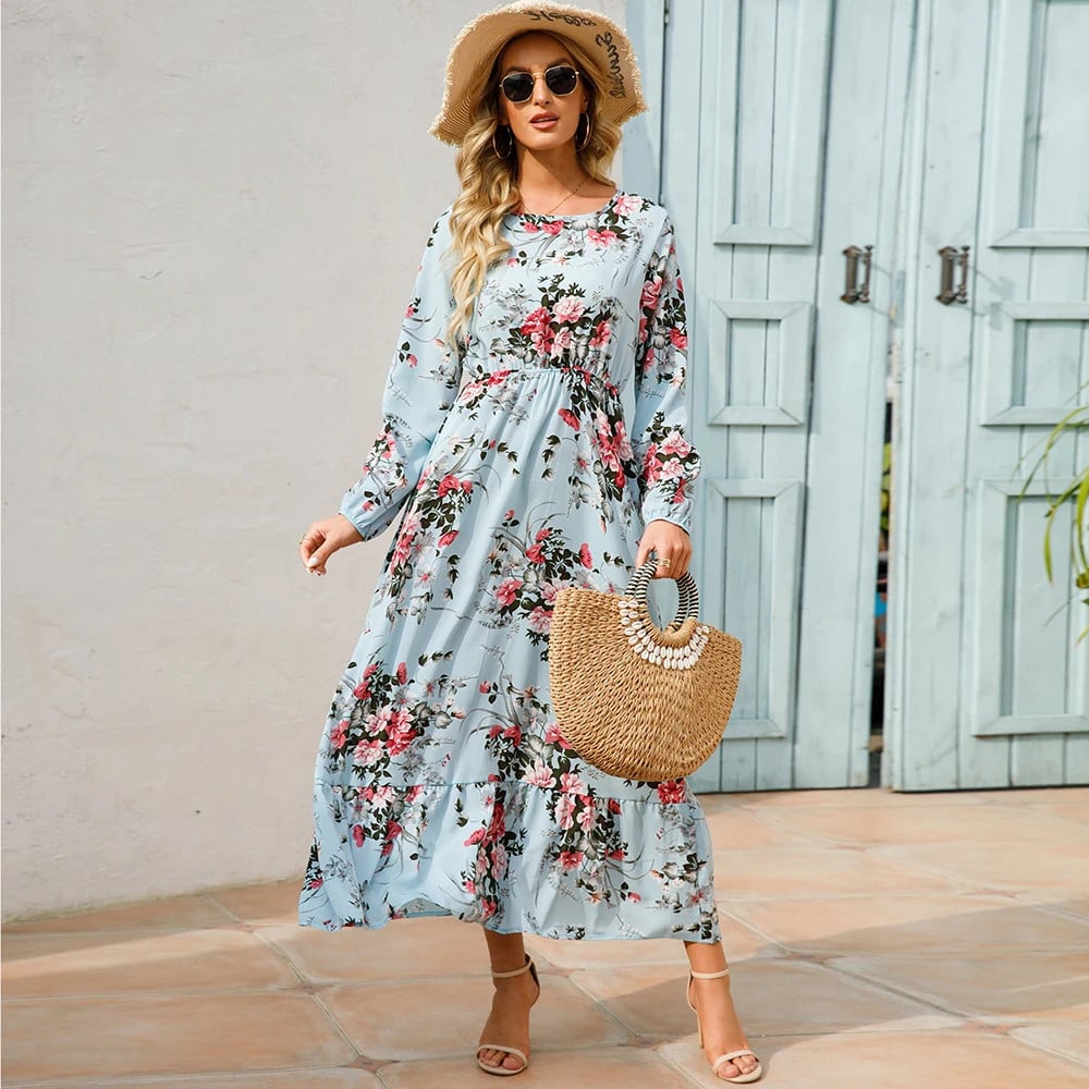 Trisha | Floral Long Sleeve Tiered Maxi Dress