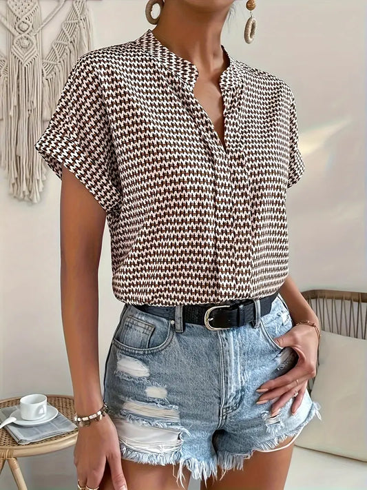 Leonore | Blouse Short Sleeve Split Neck Print