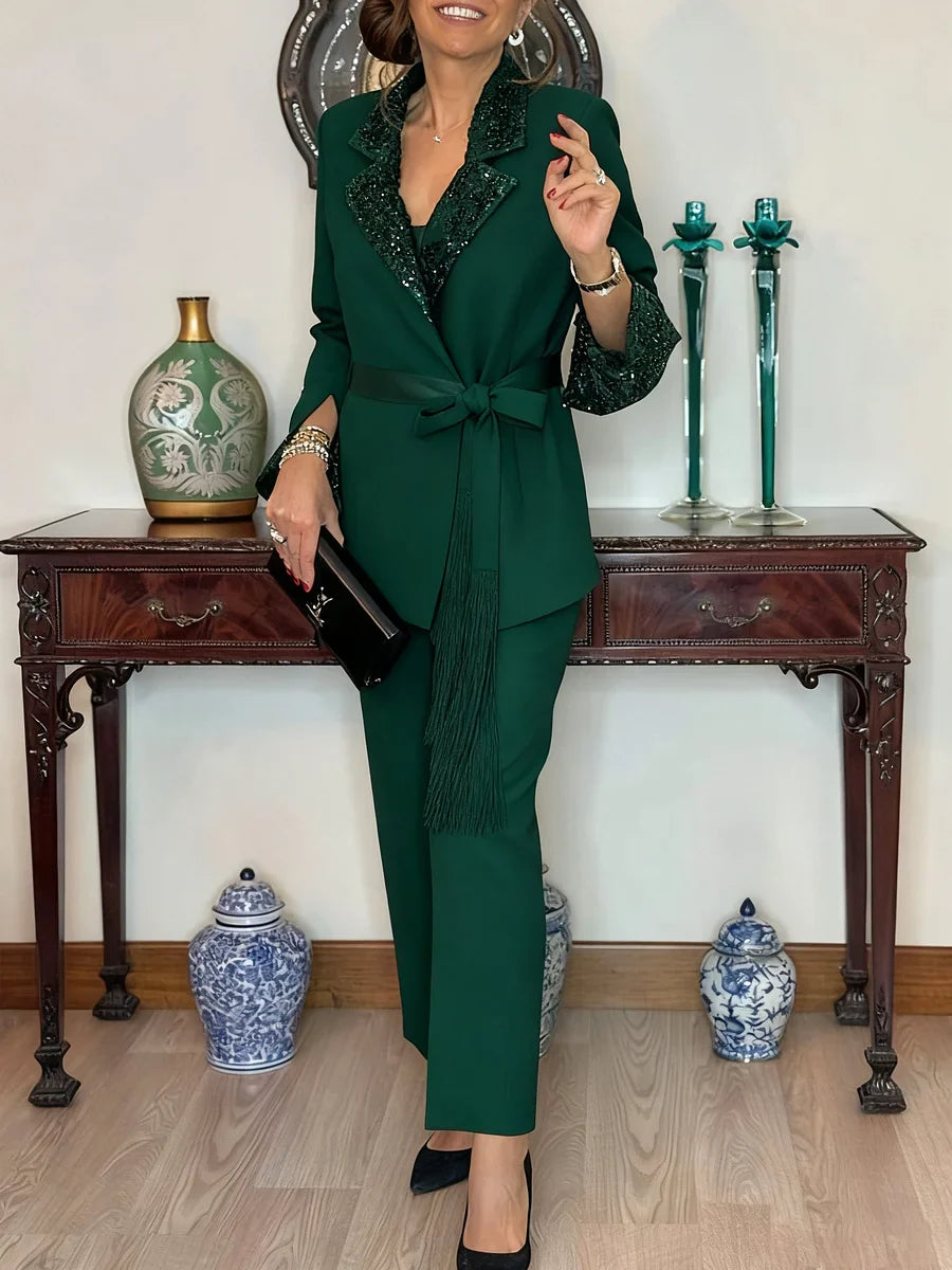 Nitzanit | Sequin Trim Jacket Trouser Set