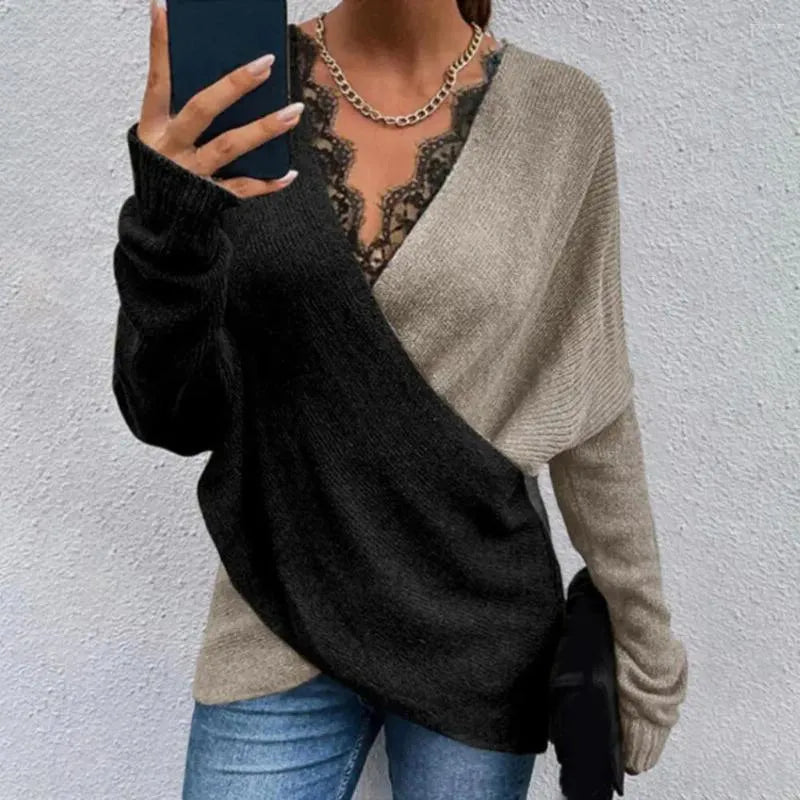 Keira | Long Sleeve Color Block Wrap Sweater