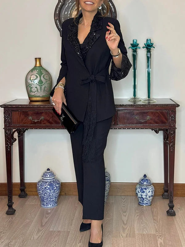 Nitzanit | Sequin Trim Jacket Trouser Set