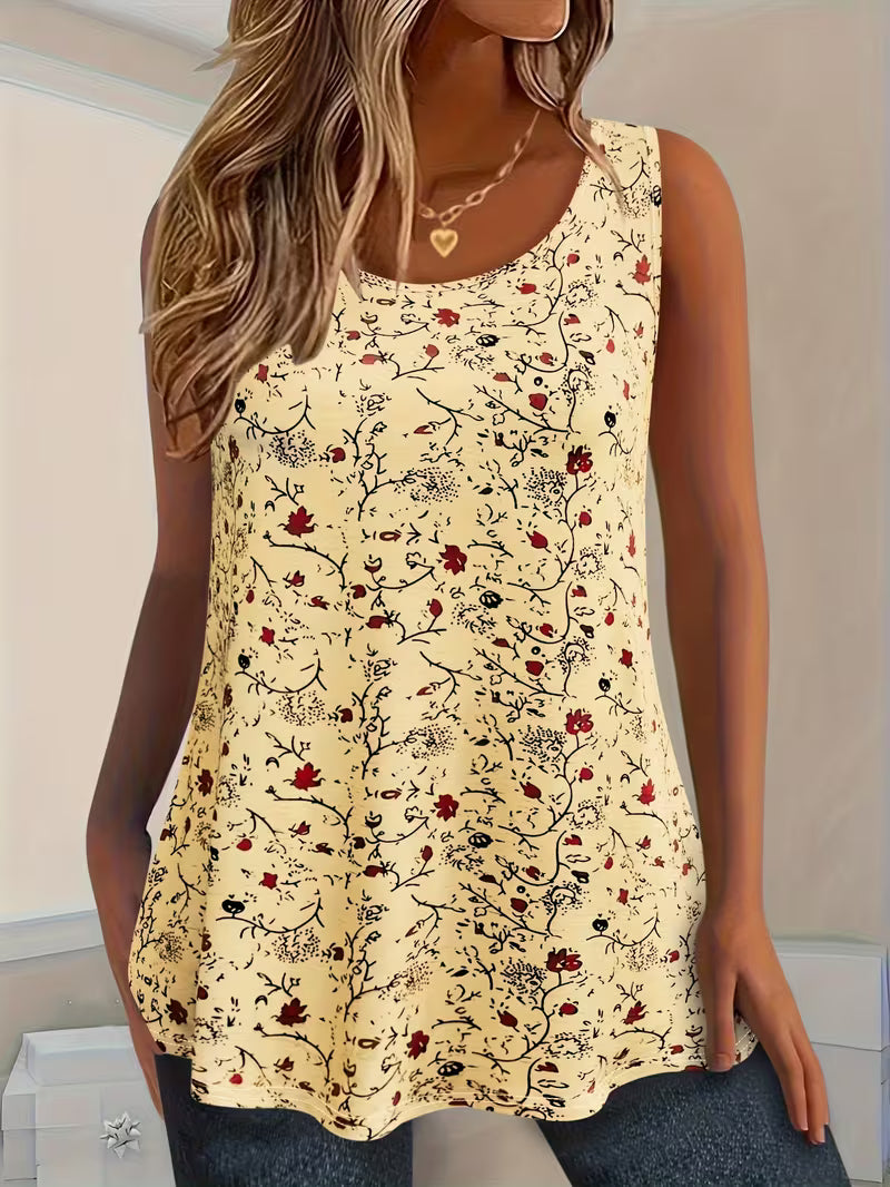 Machteld | Tank Top with Floral Print Scoop Neck