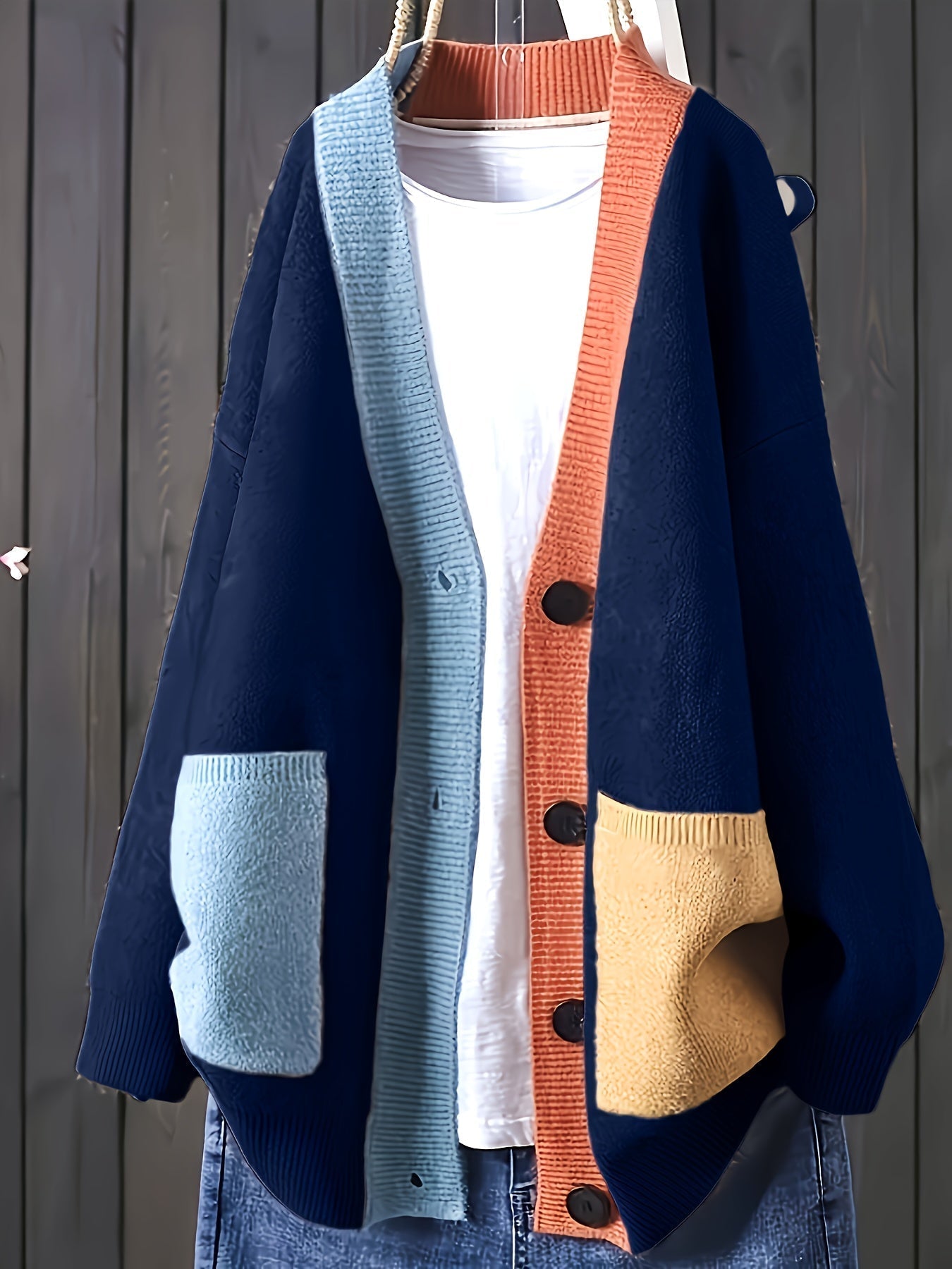 Peggy | Color Block Button Front Knit Cardigan