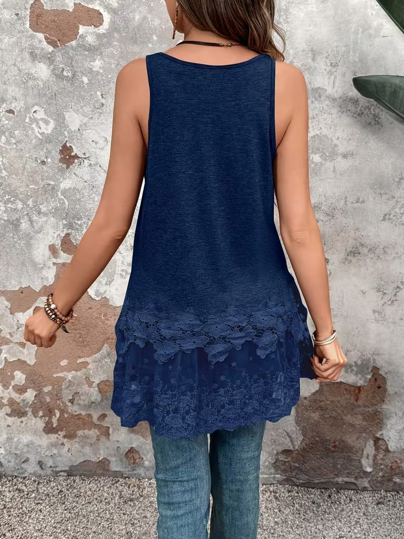 Brannah | Lace Hem Sleeveless Tunic Tank Top