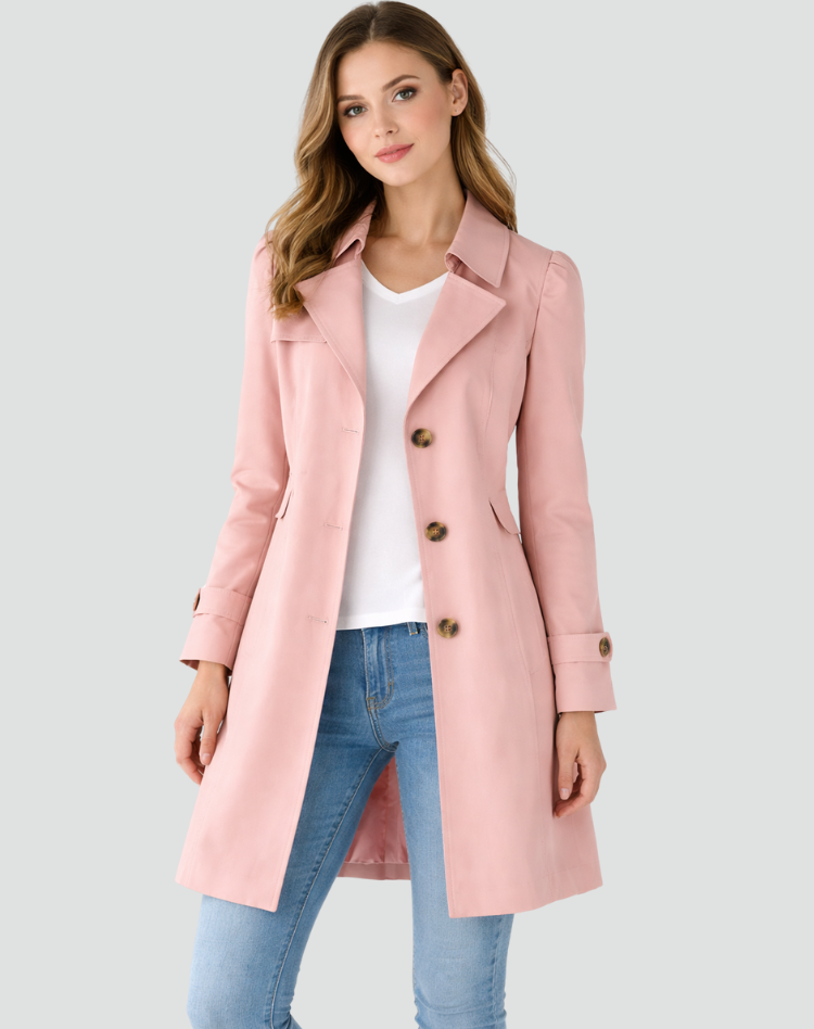 Ashley | Coat Notch Collar Button Front Belted