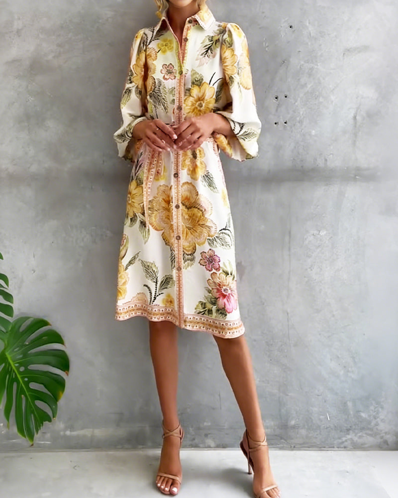 Nylera | Floral Button Front Midi Shirt Dress