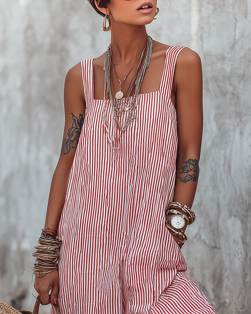 Keri - Red Stripe Sleeveless Relaxed Fit Jumpsuit