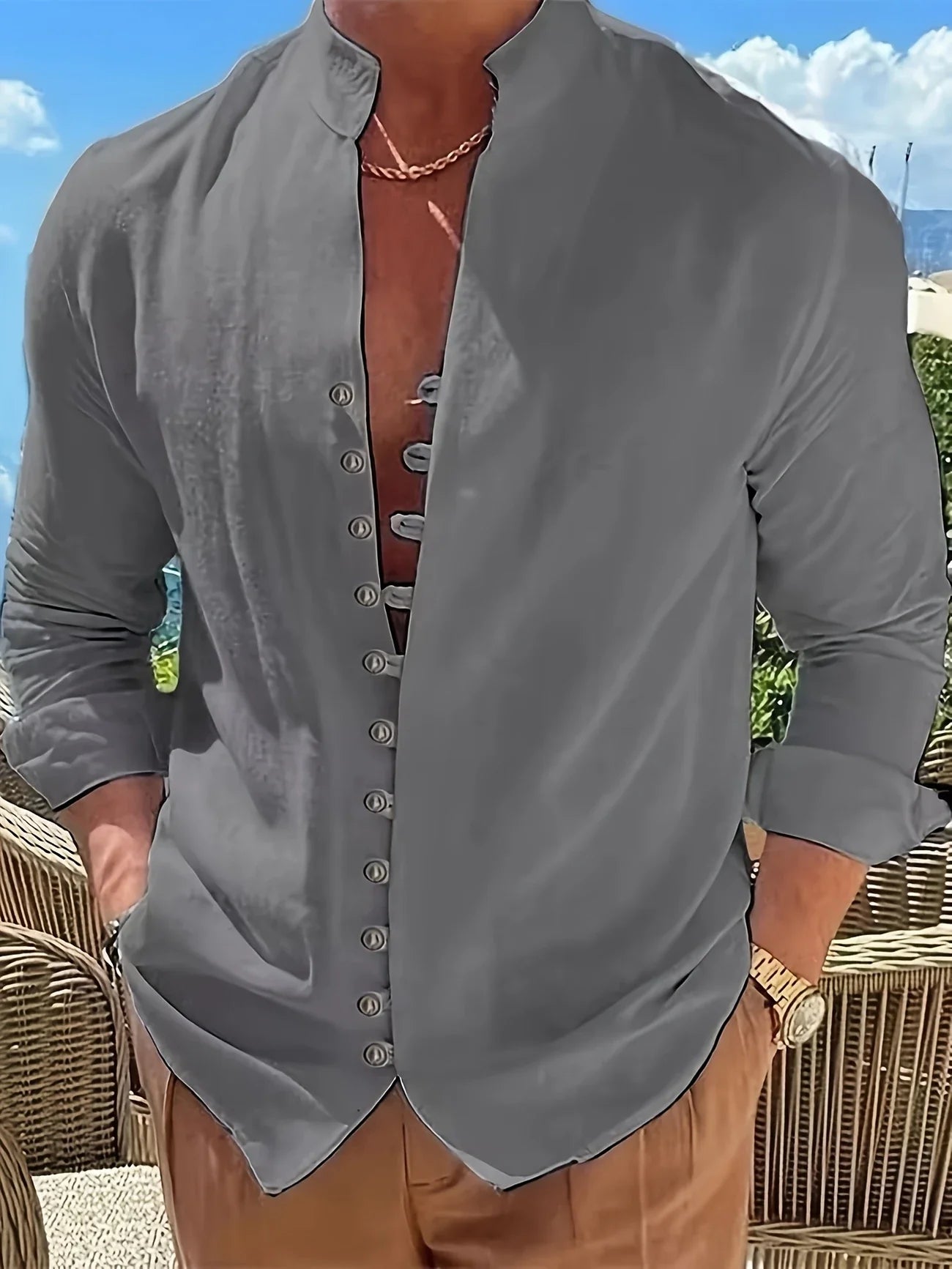 Shayne | Stand Collar Button Front Shirt