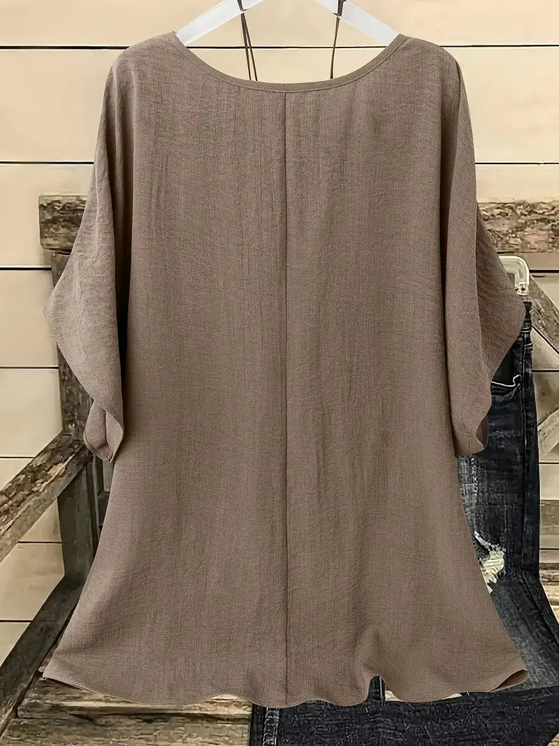 Dilek | Loose Round Neck Short Sleeve Blouse