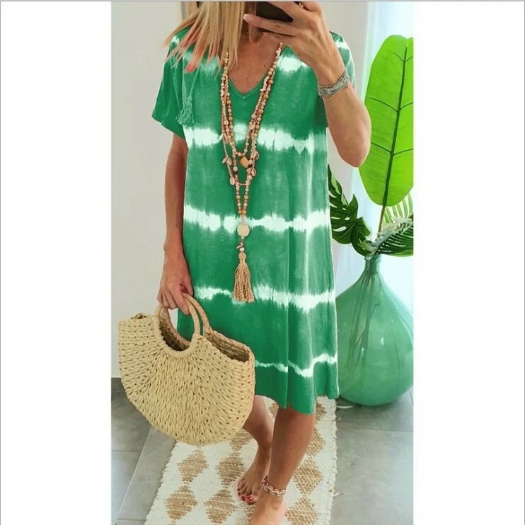 Herma | V Neck Tie Dye Loose Midi Dress