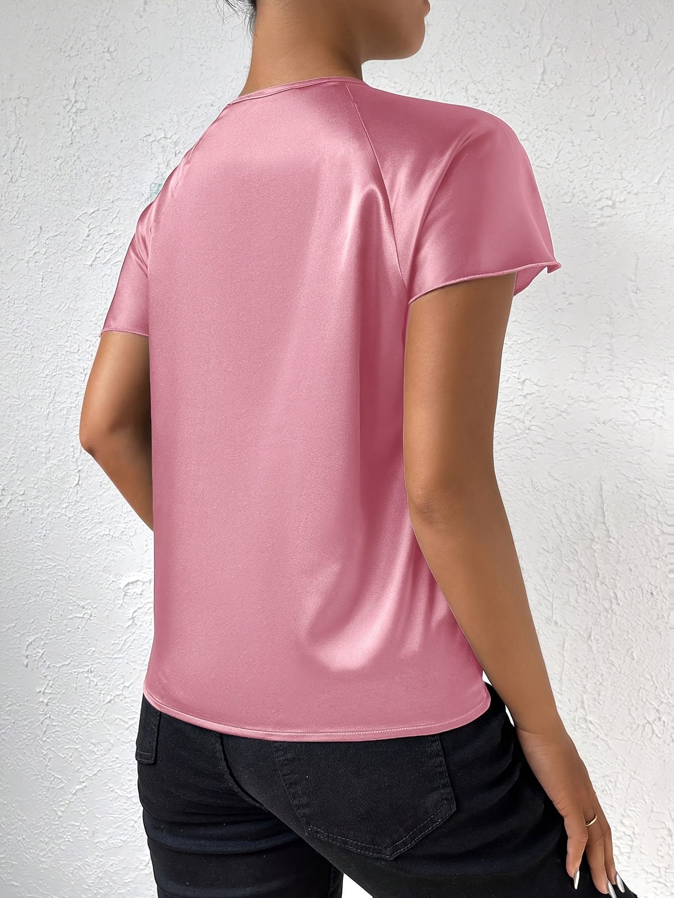 Loretta | Blouse Satin Look Draped Short Sleeve Top
