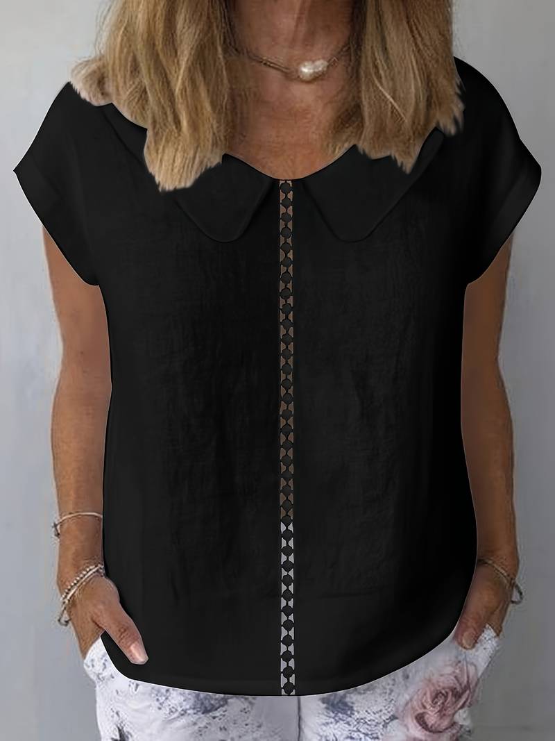 Krischelle - Peter Pan Collar Lace Trim Blouse