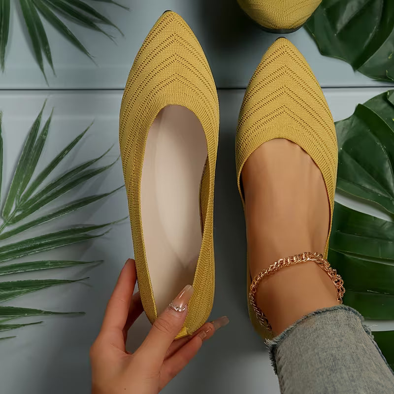 Mikya - Pointed Toe Knit Ballet Flat Shoes