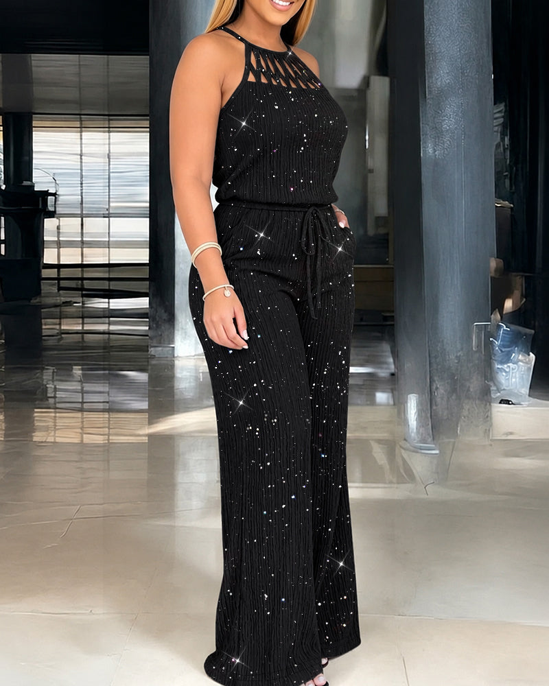 Kannika | Jumpsuit with Sparkle Halter Wide-Leg Silhouette