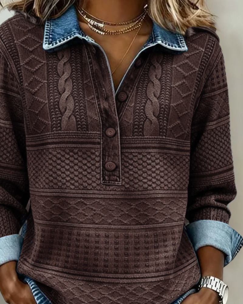Melkorka | Cable Knit Half Button Collared Sweatshirt