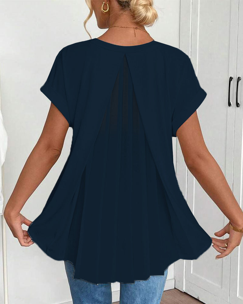Liyanna - V Neck Pleated Back Tunic Top