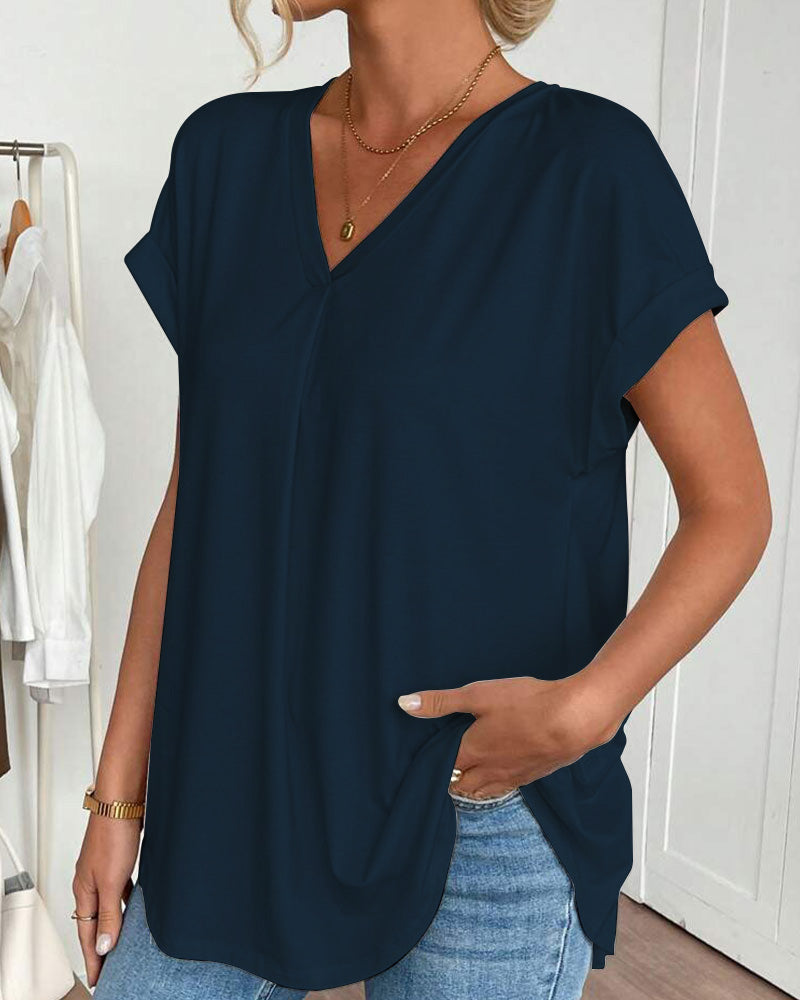 Liyanna - V Neck Pleated Back Tunic Top