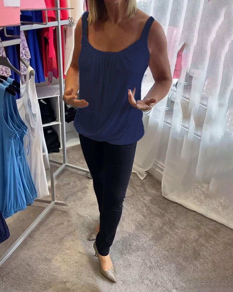 Hanner - Pleated Sleeveless Scoop Neck Tank Top