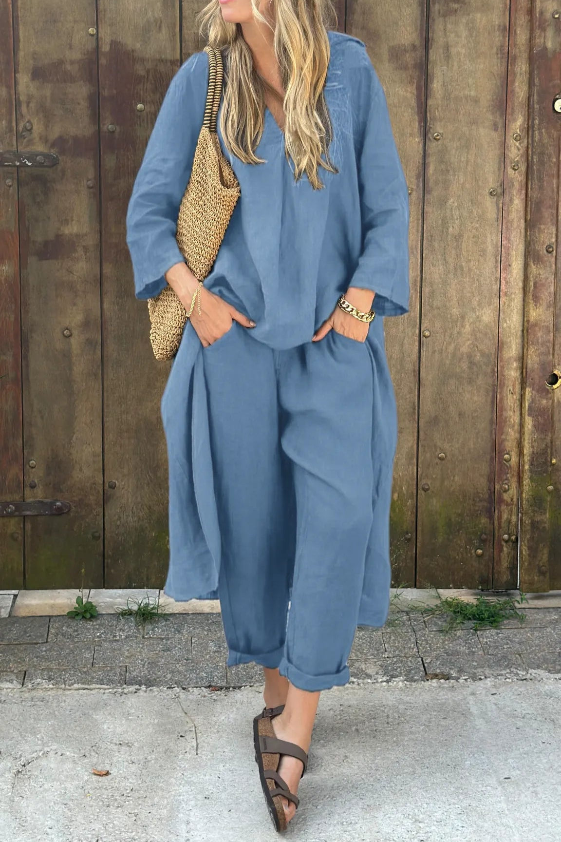 Ximena | Long Sleeve V-Neck Two-Piece Set