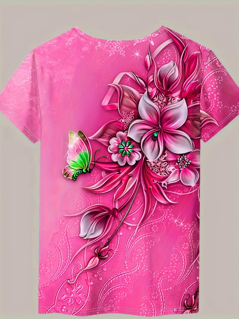 Carlisa | T-Shirt Floral Butterfly Short Sleeve Top
