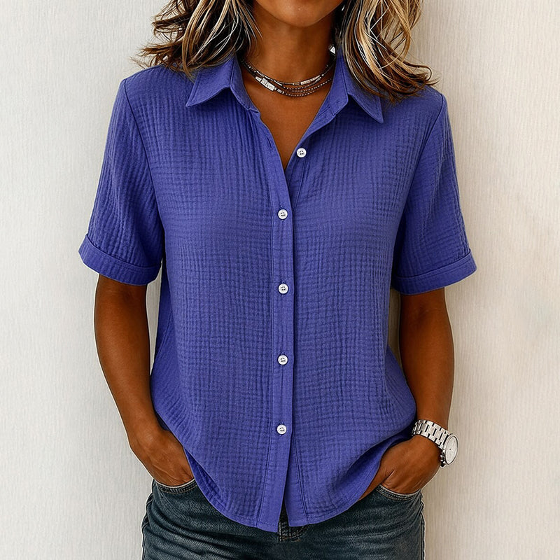 Selime | Short Sleeve Collared Button Front Blouse