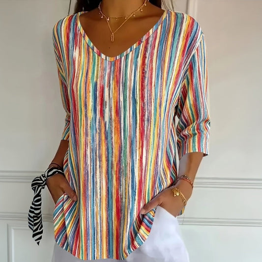 Anchali | Multicolor Striped V-Neck Blouse