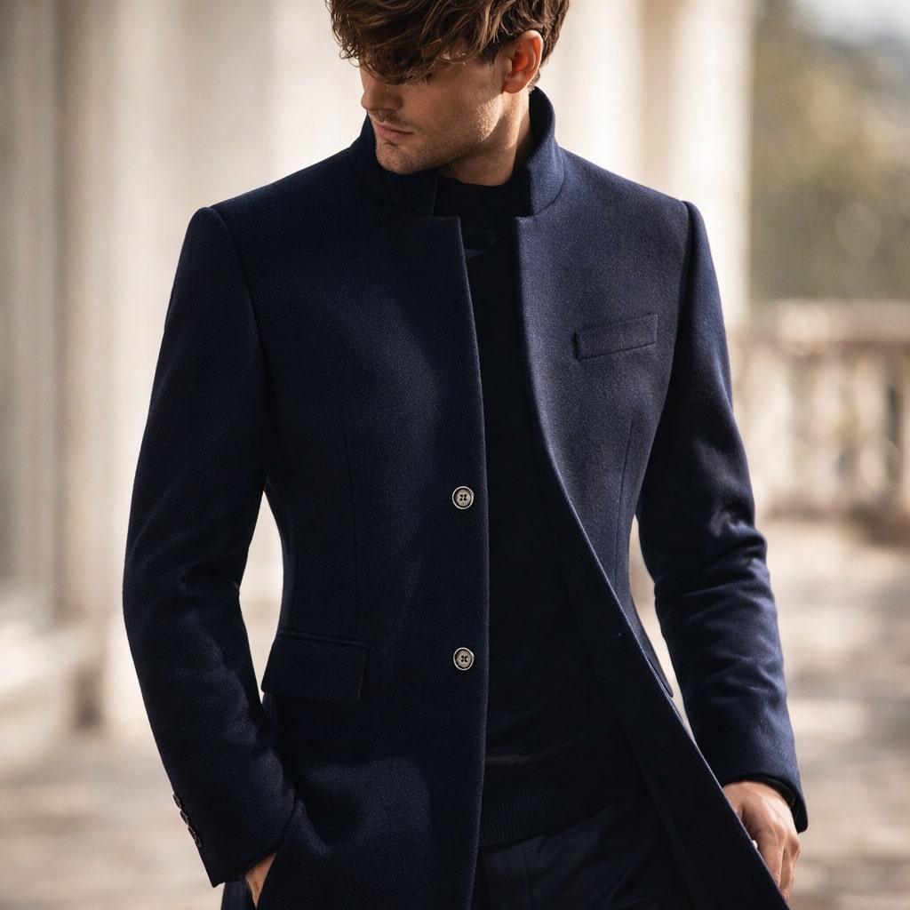 Dusko | Stand Collar Button Front Long Coat