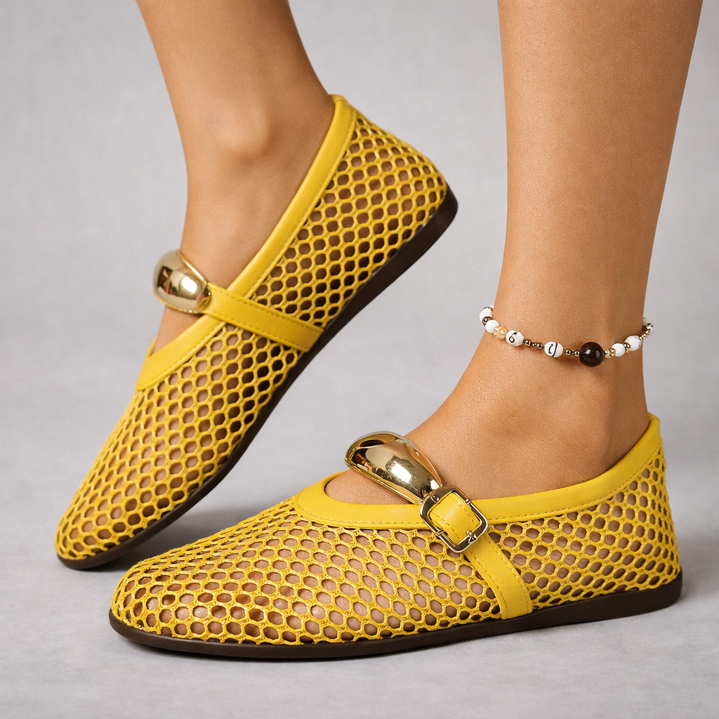Anahi | Mesh Mary Jane Flats With Buckle Strap