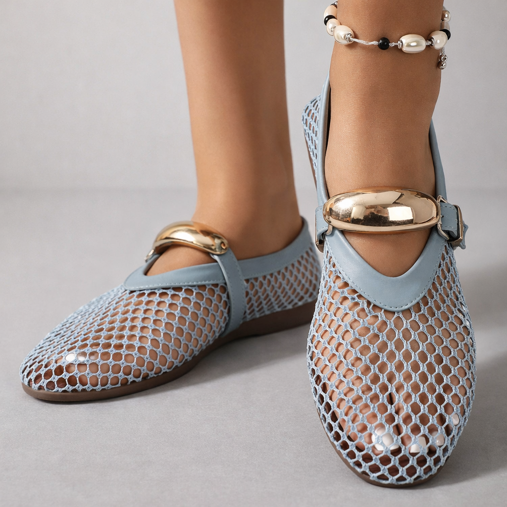 Anahi | Mesh Mary Jane Flats With Buckle Strap