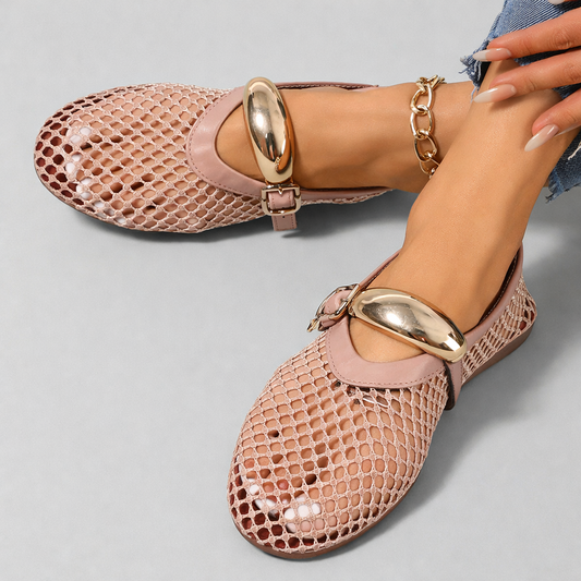 Anahi | Mesh Mary Jane Flats With Buckle Strap