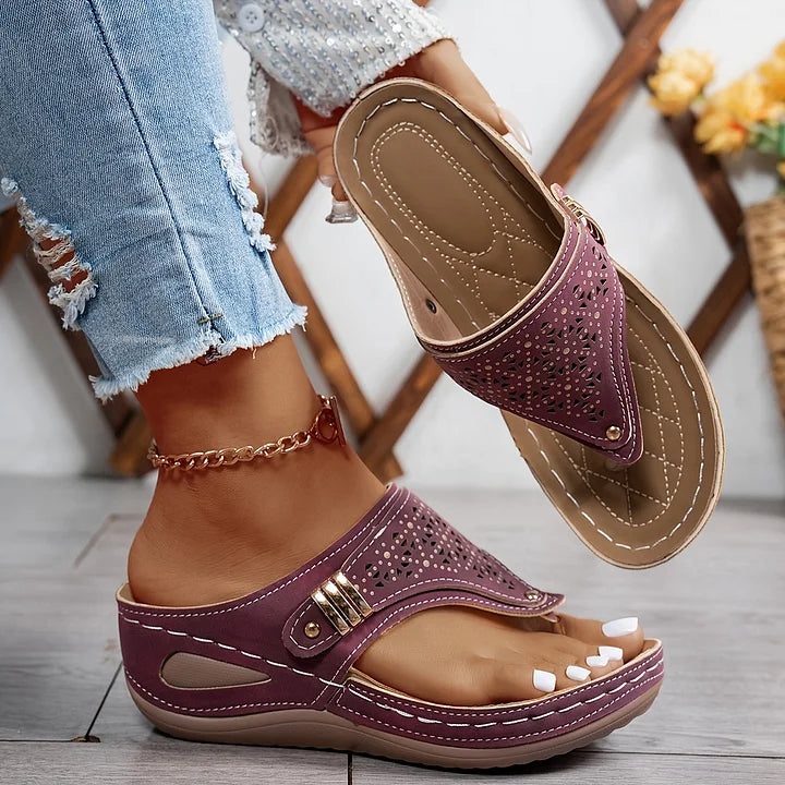 Tiara - Wedge Slip On Cutout Sandals