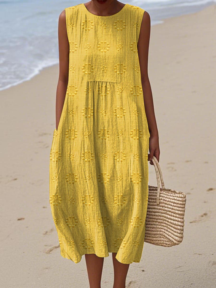 Aikaterini - Sleeveless Textured Pocket Midi Dress