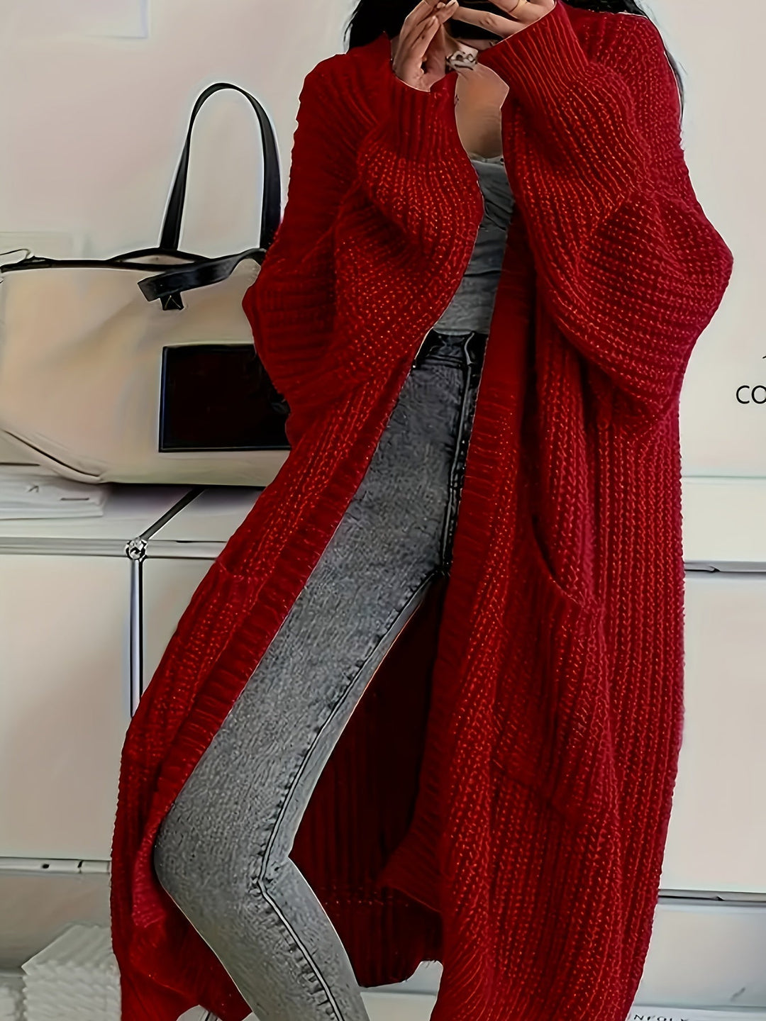 Maveoruna | Open Front Long Knit Cardigan with Pockets