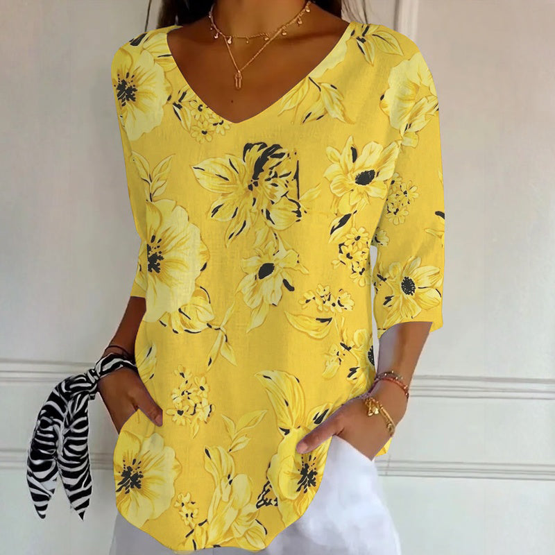 Shellen | Floral V-Neck Tunic Blouse