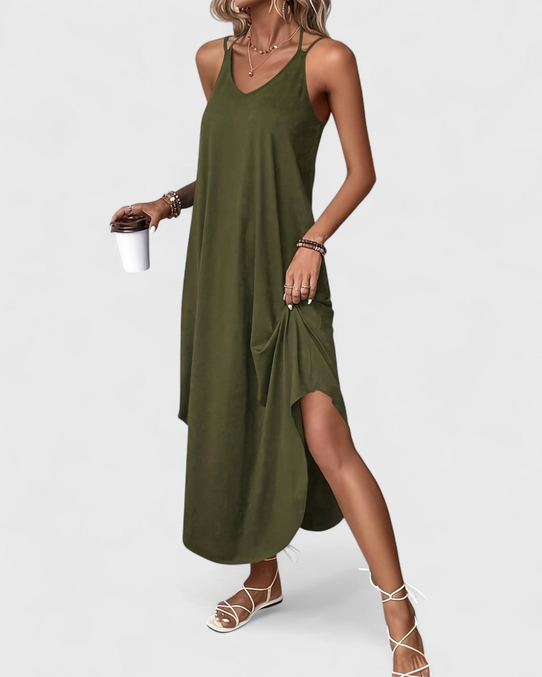 Tracie | Midi Dress V Neck Side Slit