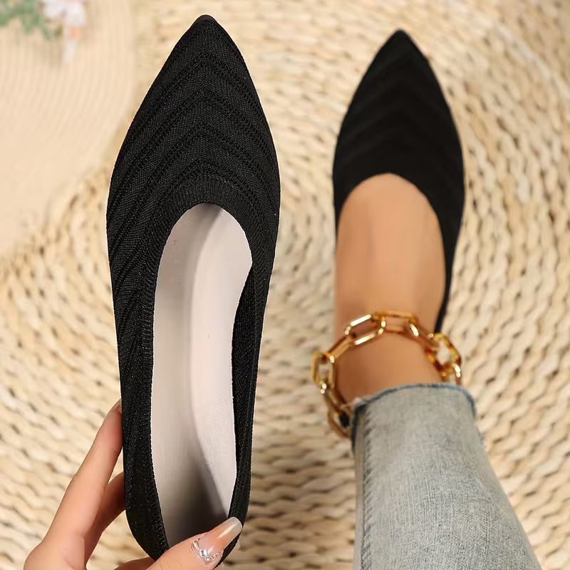 Mikya - Pointed Toe Knit Ballet Flat Shoes