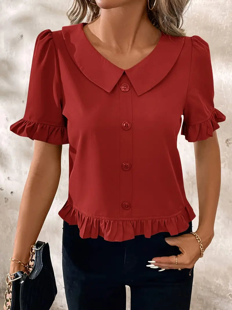 Foteini - Peter Pan Collar Short Sleeve Blouse