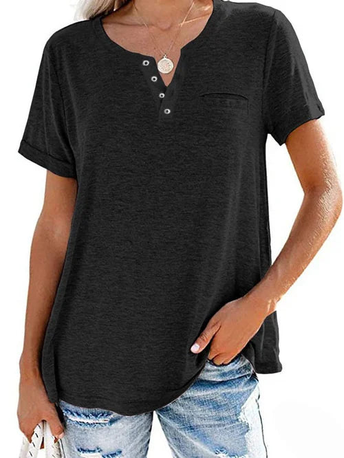 Cettina | Short Sleeve Pocket Henley T Shirt