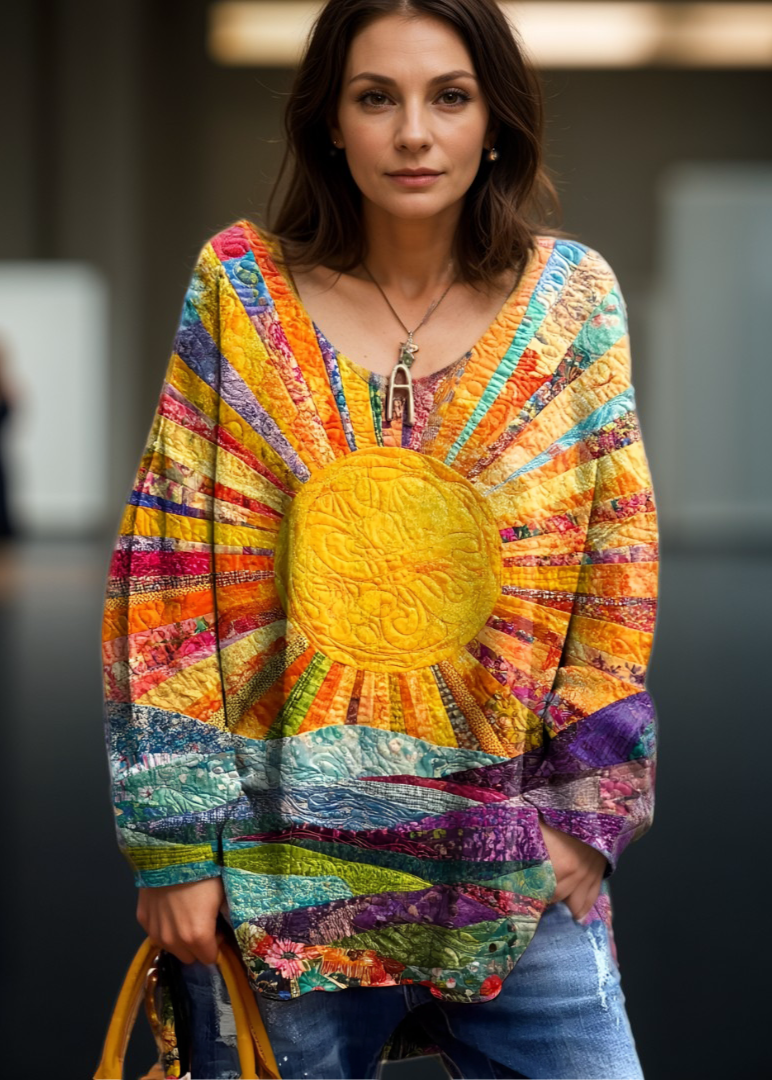 Elisa | Blouse Multicolor Printed V-Neck Long Sleeve