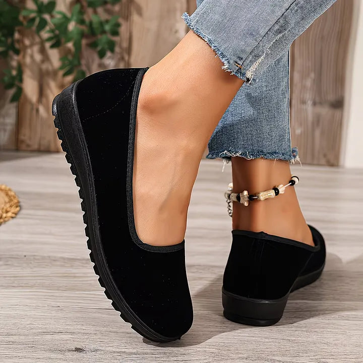 Sumaiya | Black Slip On Flat Shoes