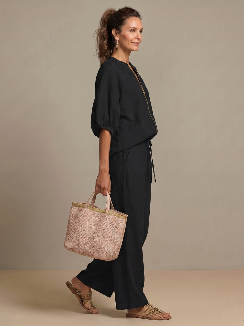 Sharina | Zip Front Wide Leg Pant Set