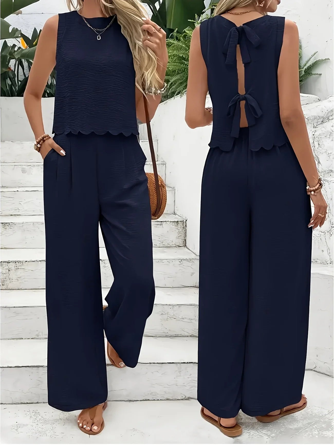 Raya | Sleeveless Wide Leg Two Piece Set